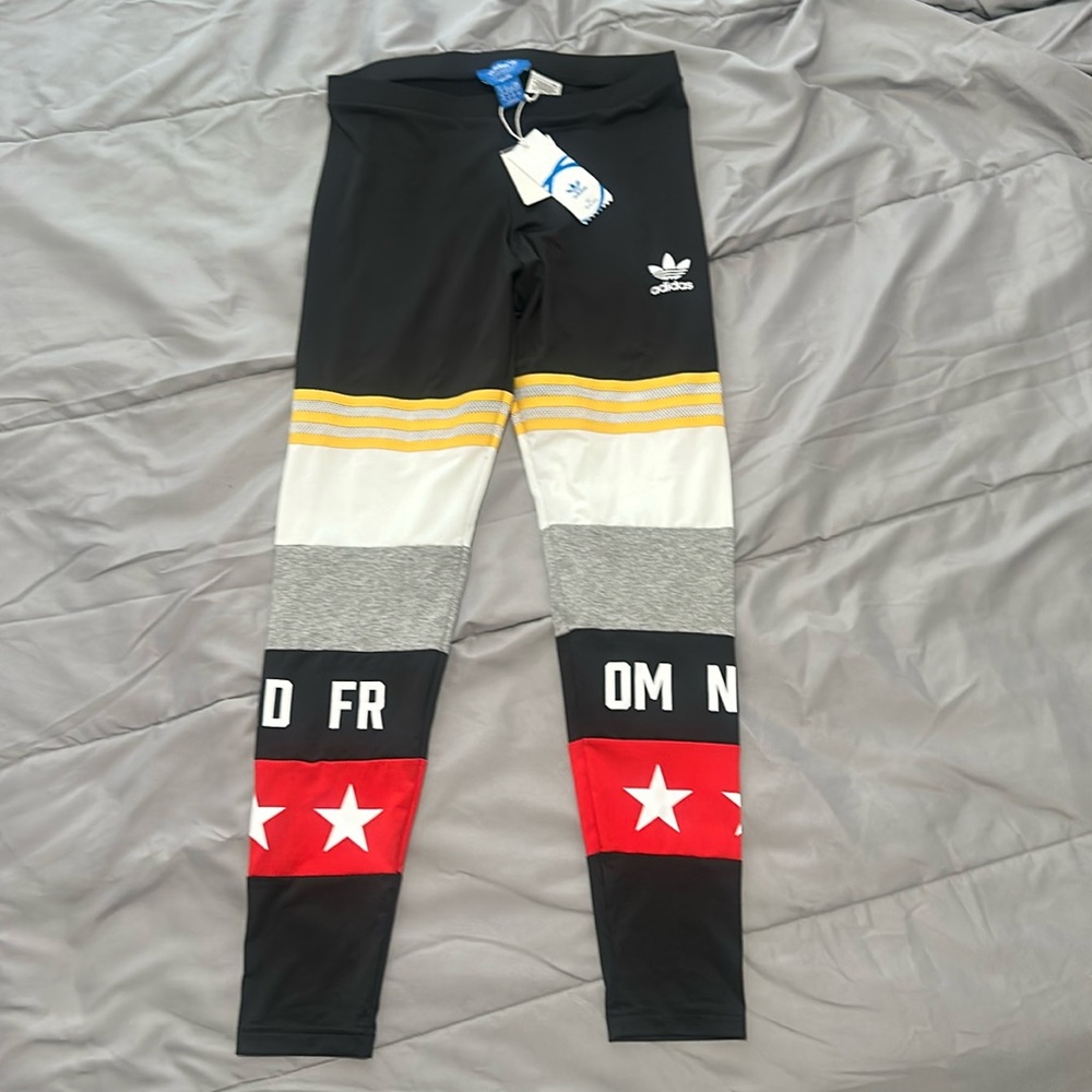 MWT ADIDAS RITA ORA BANNED FROM NORMAL black white yellow red Leggings size MD